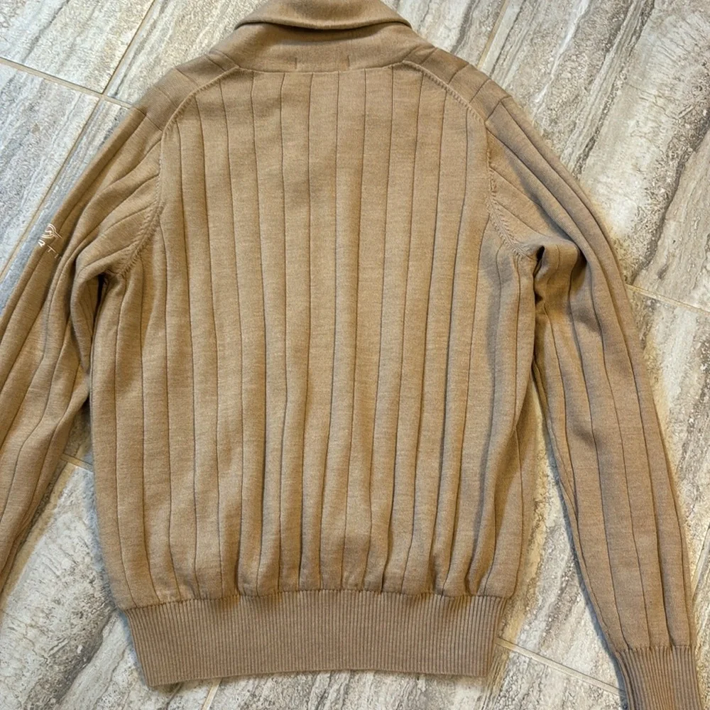 New Mens MARTIN GOLF Shawl Collar Wind Sweater Camel Size Small